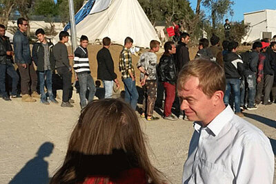 Former Lib Dem leader Tim Farron at a refugee camp in Syria